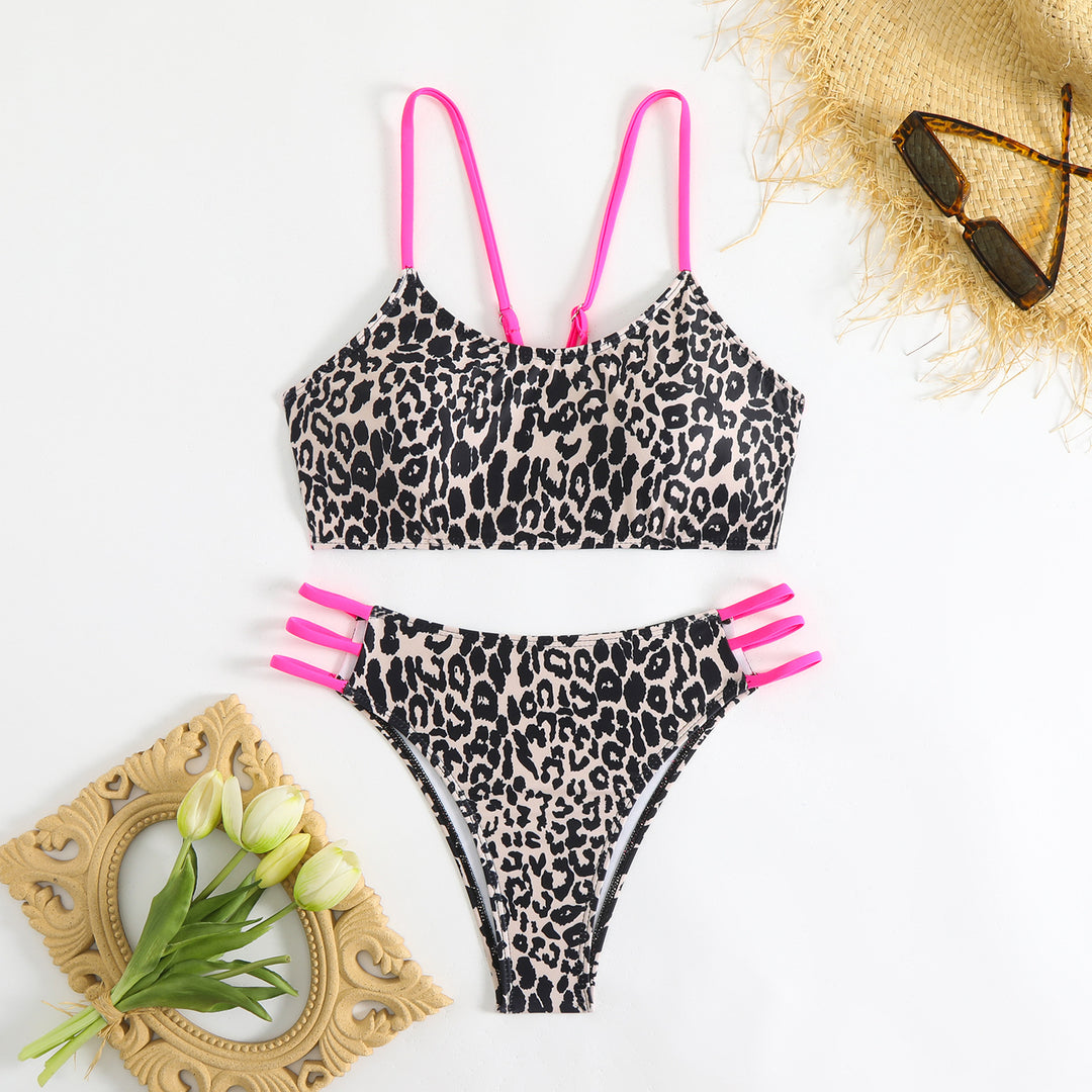 Women's bikini set with creative leopard pattern and adjustable straps StylebySassy