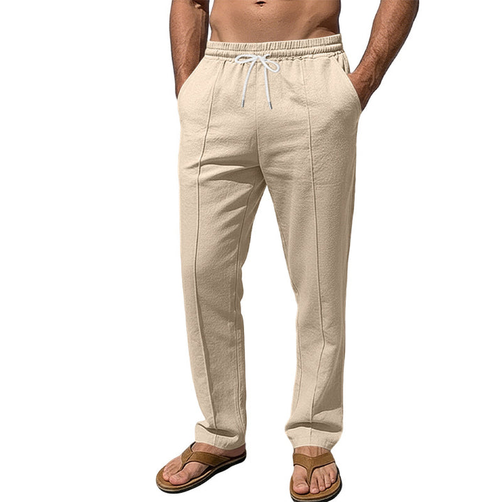 Men's breathable linen blend pants with drawstring, crease and straight leg StylebySassy