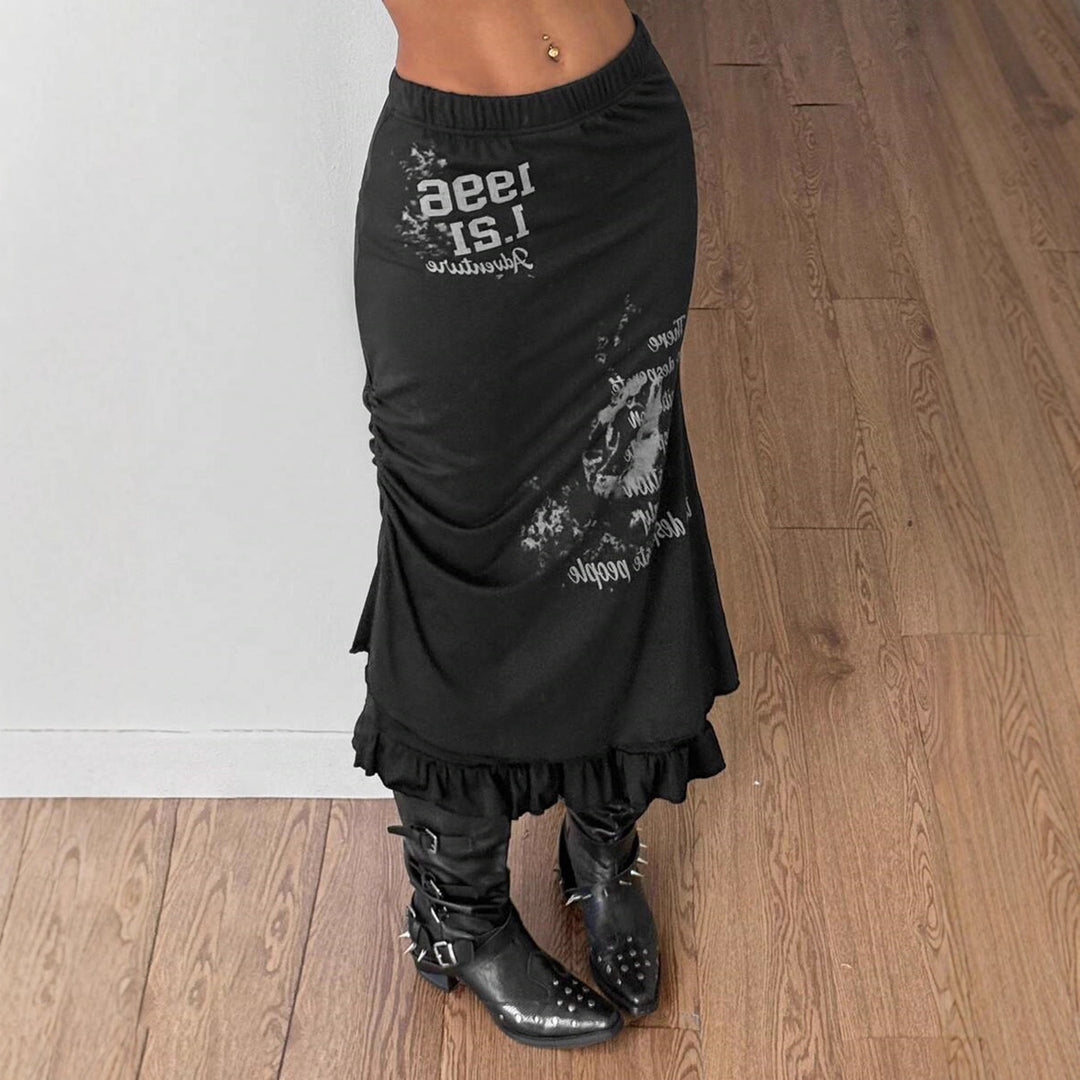 Ladies' skirt with fringed hem and eye-catching graphic print StylebySassy