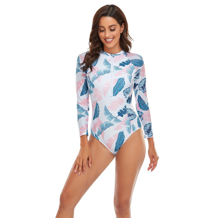 Women’s Sporty Long Sleeve Swimsuit with Floral Pattern StylebySassy