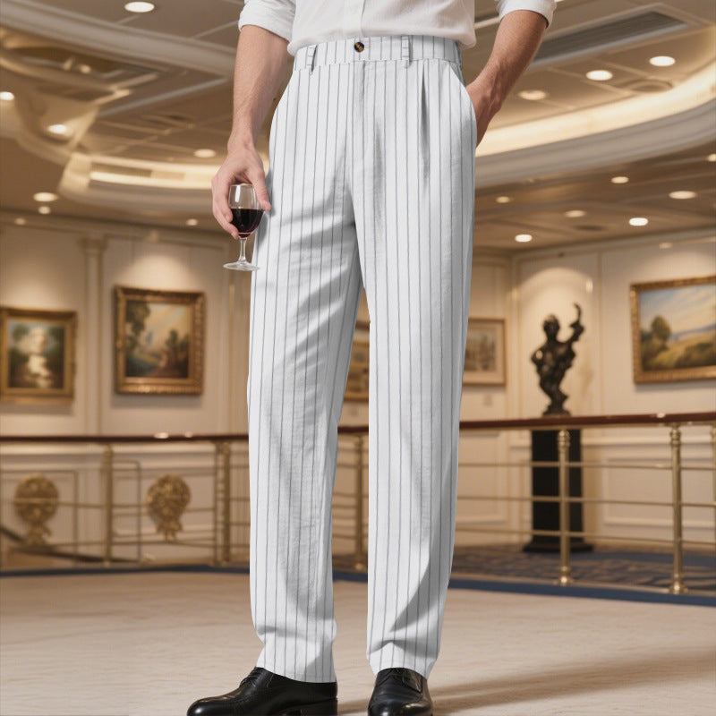 Men's elegant suit trousers with fine pinstripes and comfortable fit StylebySassy