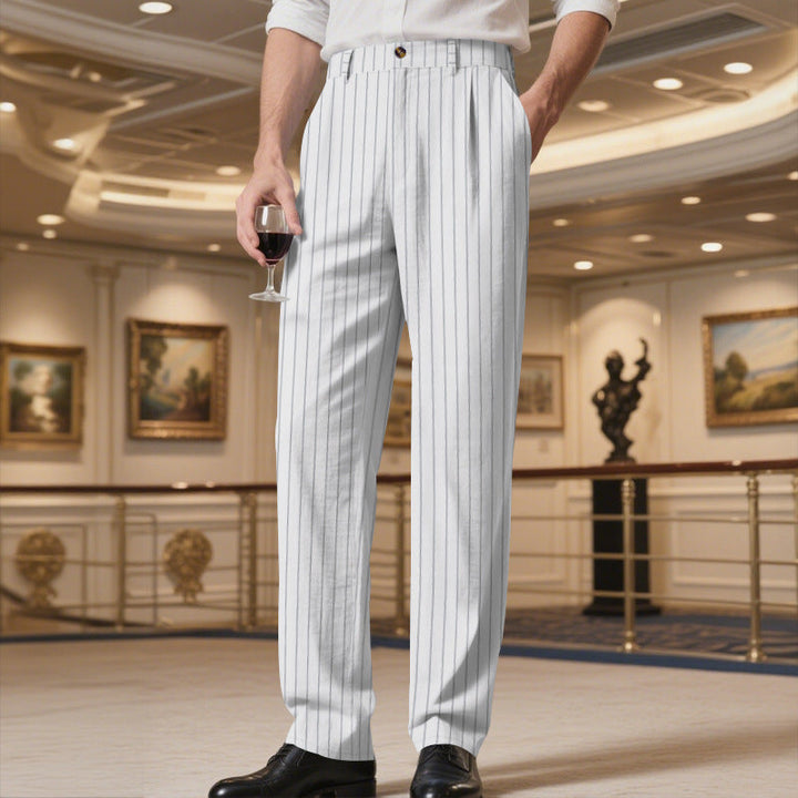 Men's elegant suit trousers with fine pinstripes and comfortable fit StylebySassy