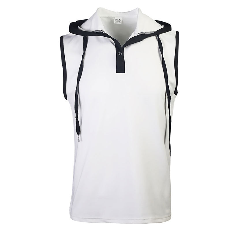 Men's Sleeveless Hooded Henley Muscle Shirt with Mesh Structure and Body-Hugging Fit StylebySassy