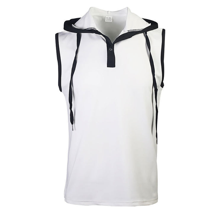 Men's Sleeveless Hooded Henley Muscle Shirt with Mesh Structure and Body-Hugging Fit StylebySassy