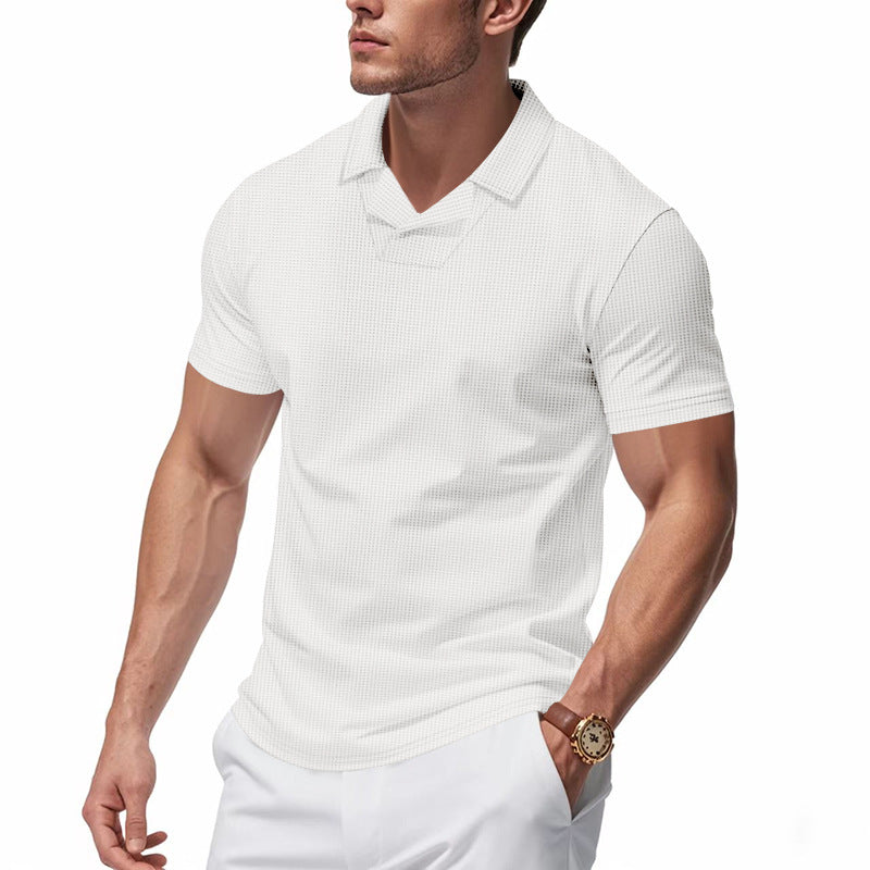 Men's structured short-sleeve polo with open V-neck and close-fitting cut StylebySassy