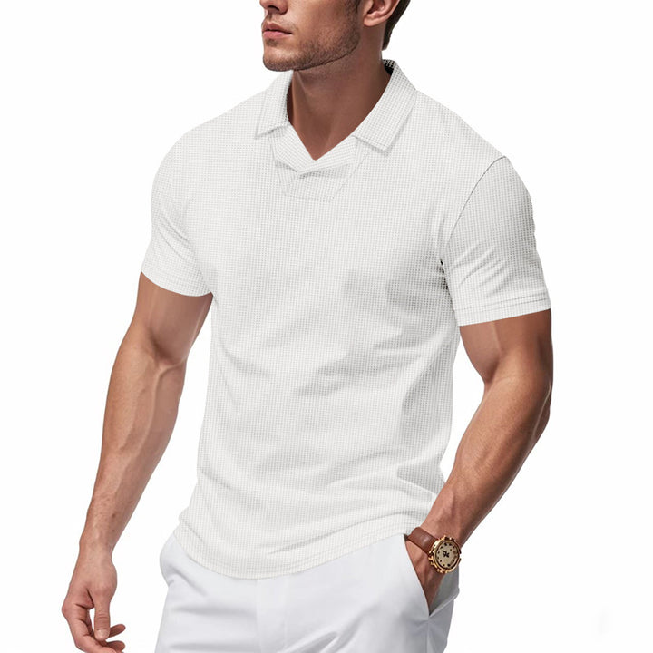 Men's structured short-sleeve polo with open V-neck and close-fitting cut StylebySassy