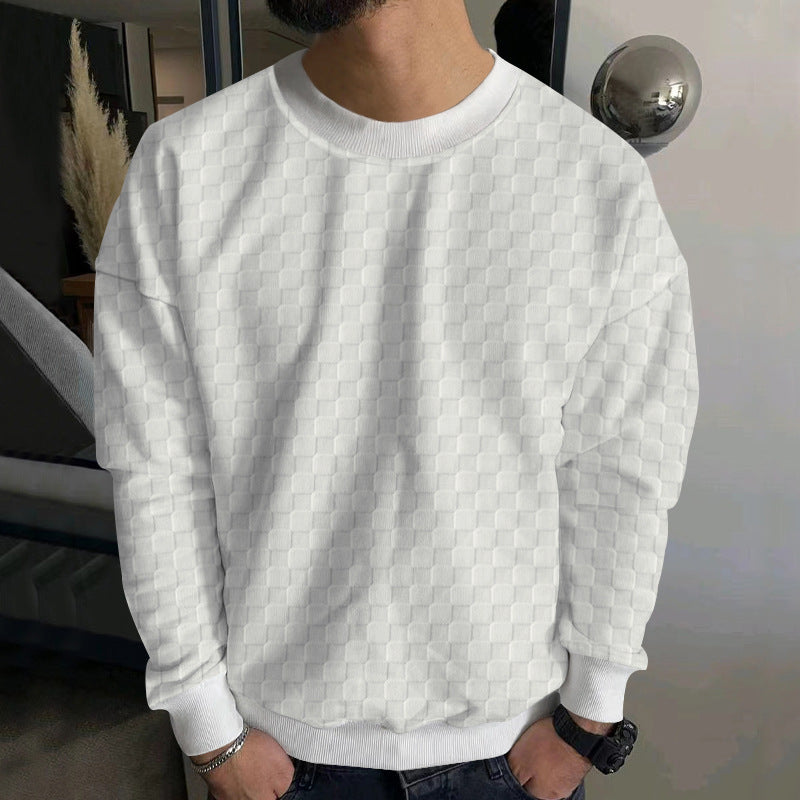 Men's embossed checkerboard sweatshirt with oversized fit, round neckline and ribbed cuffs StylebySassy