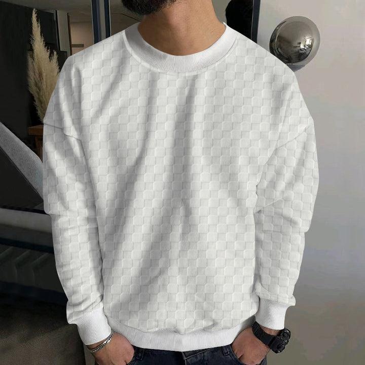 Men's embossed checkerboard sweatshirt with oversized fit, round neckline and ribbed cuffs StylebySassy