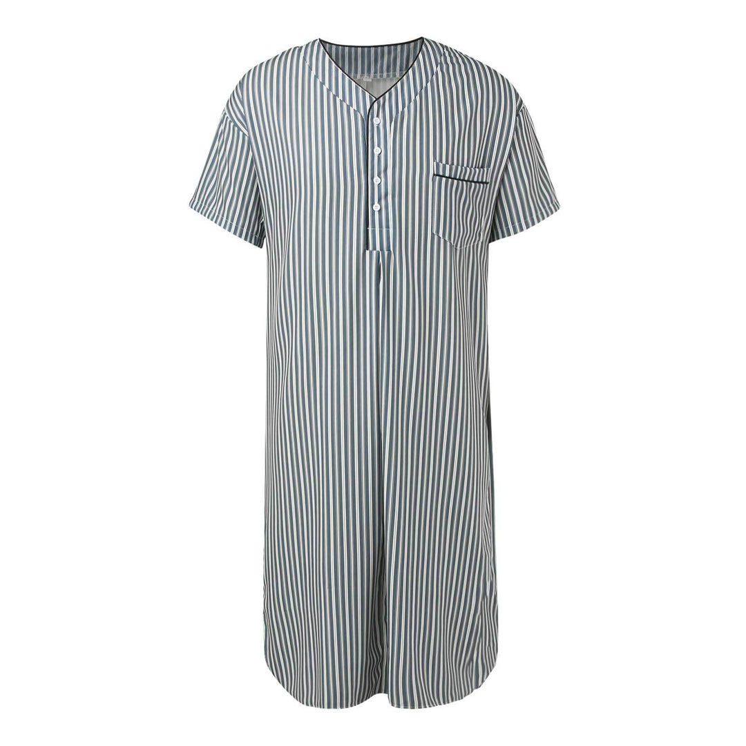 Men's striped lounge shirt with V-neck button placket and chest pocket StylebySassy