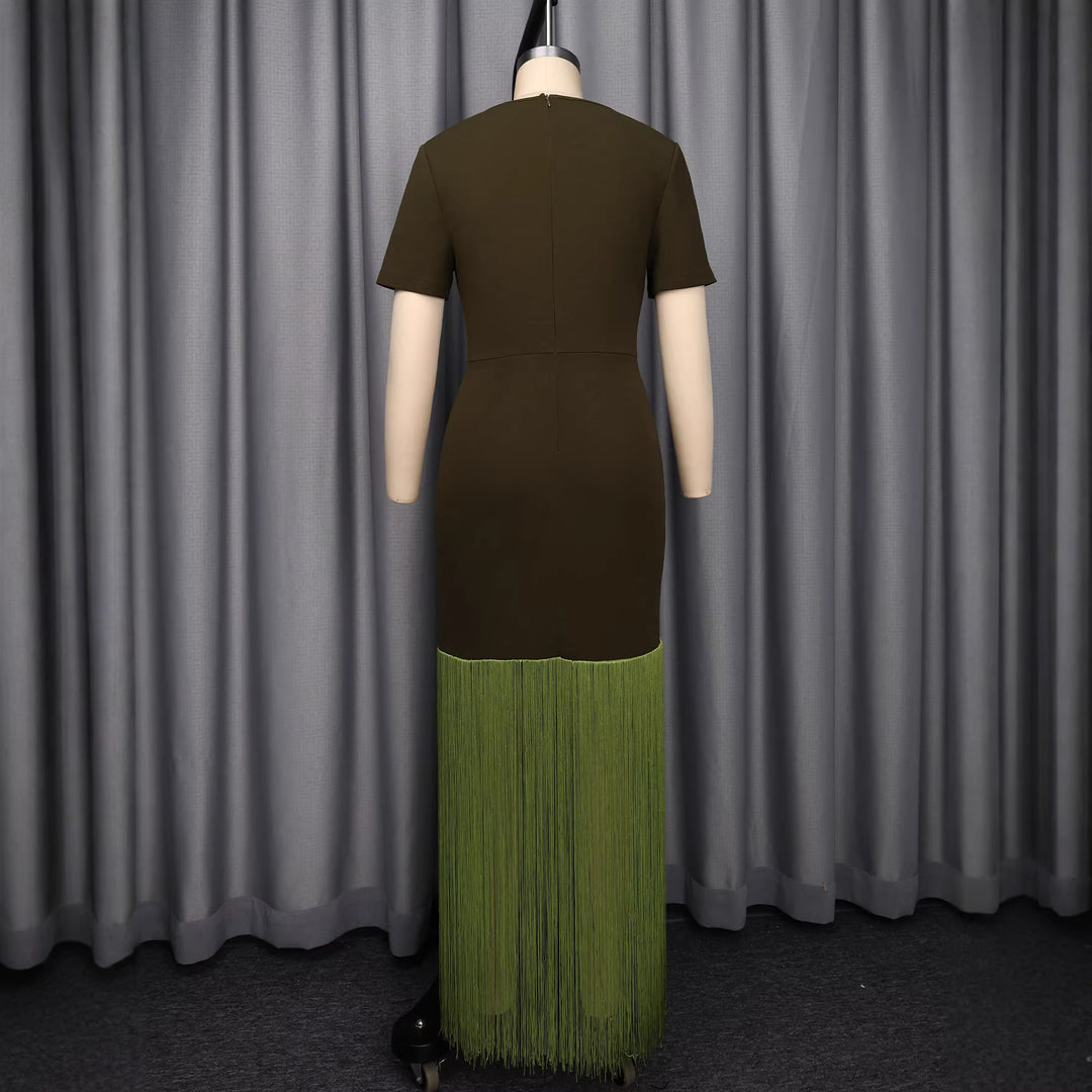 Women's maxi dress with asymmetric hem and elegant cut-out design StylebySassy