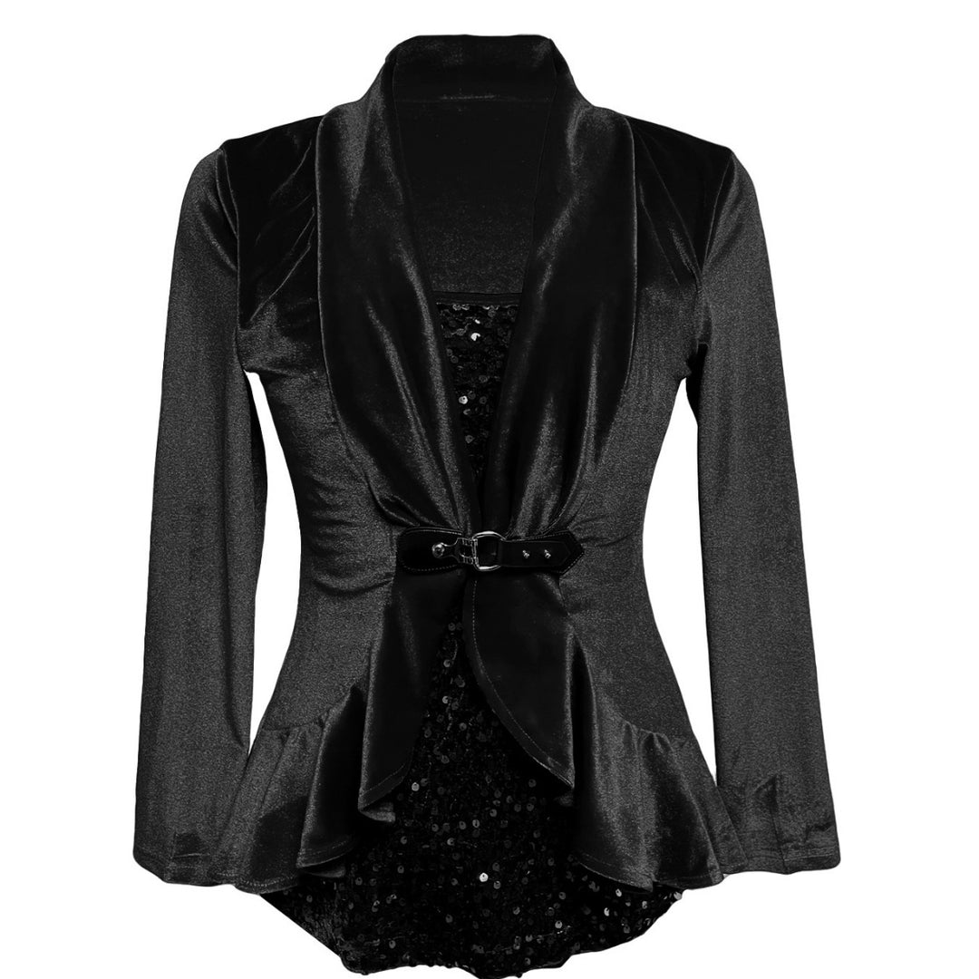 Women nan tailored velvet blazer with shawl collar and decorative belt StylebySassy