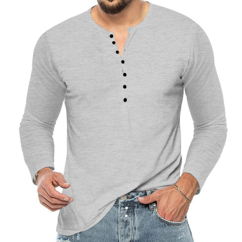 Men's slim fit Henley shirt with stand-up collar and short button placket StylebySassy