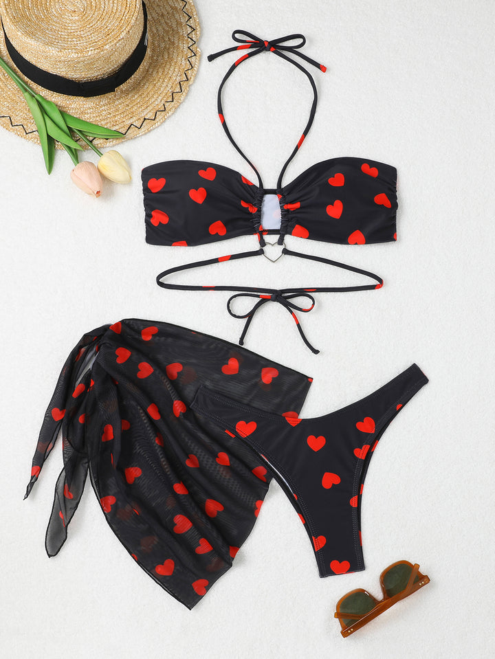 Women's Bandeau Bikini Set with Playful Heart Design StylebySassy