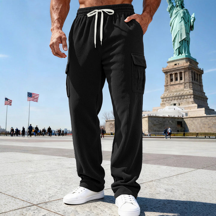 Men's knitted Cargo jogging pants with elastic drawstring waistband and side flap pockets StylebySassy