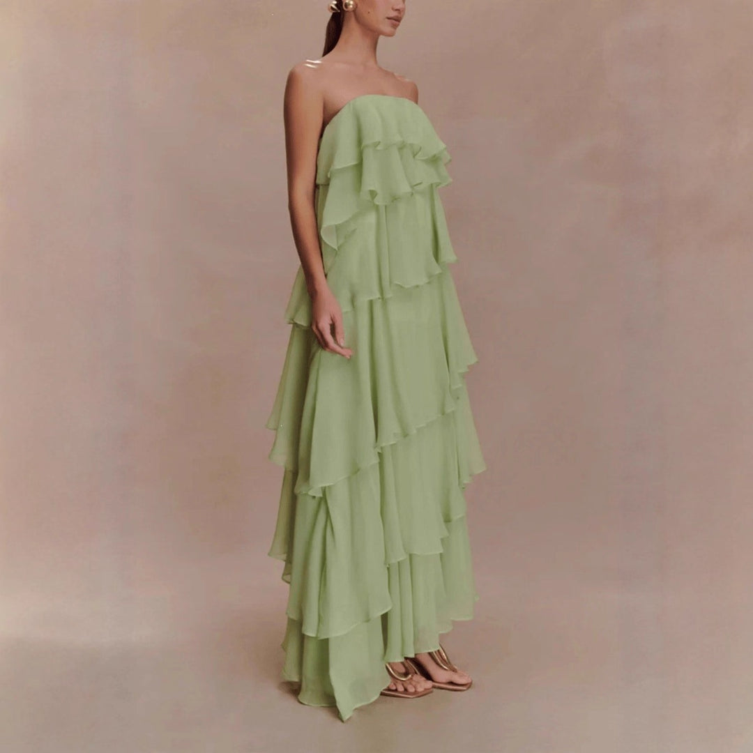 Women Long Ruffle Summer Dress with Gathered Details StylebySassy