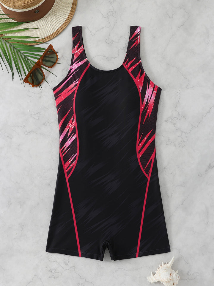 Women's sporty swimsuit with dynamic art design StylebySassy