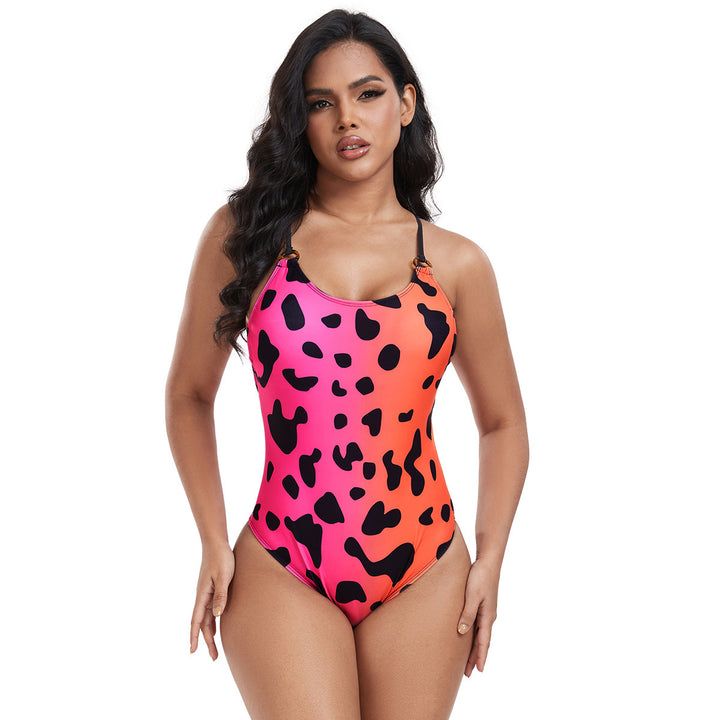 Women's Multicolored Patterned One-Piece Swimsuit with Fashionable Strap Details StylebySassy
