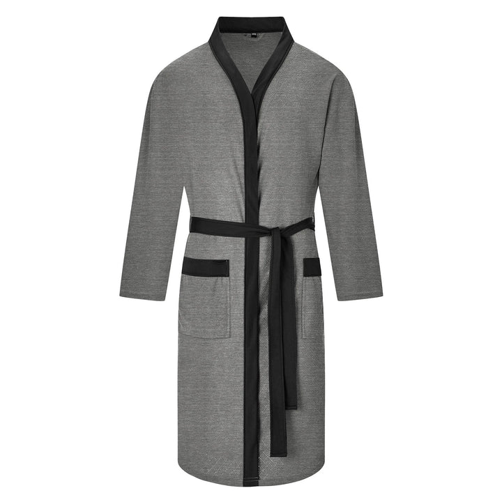 Men's lightweight cotton kimono bathrobe with waffle texture and patch pockets StylebySassy