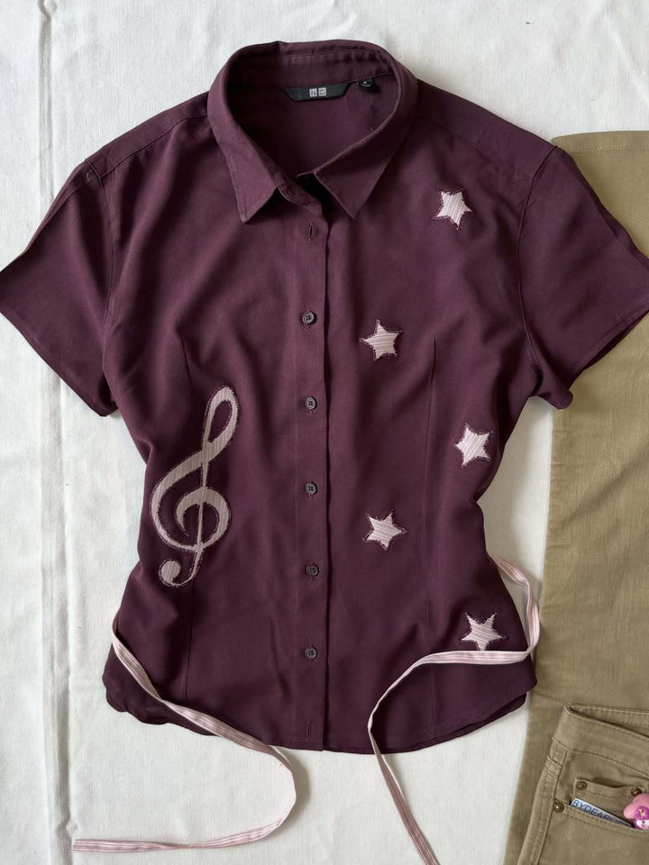 Women’s Short Sleeve Shirt with Creative Music Design StylebySassy