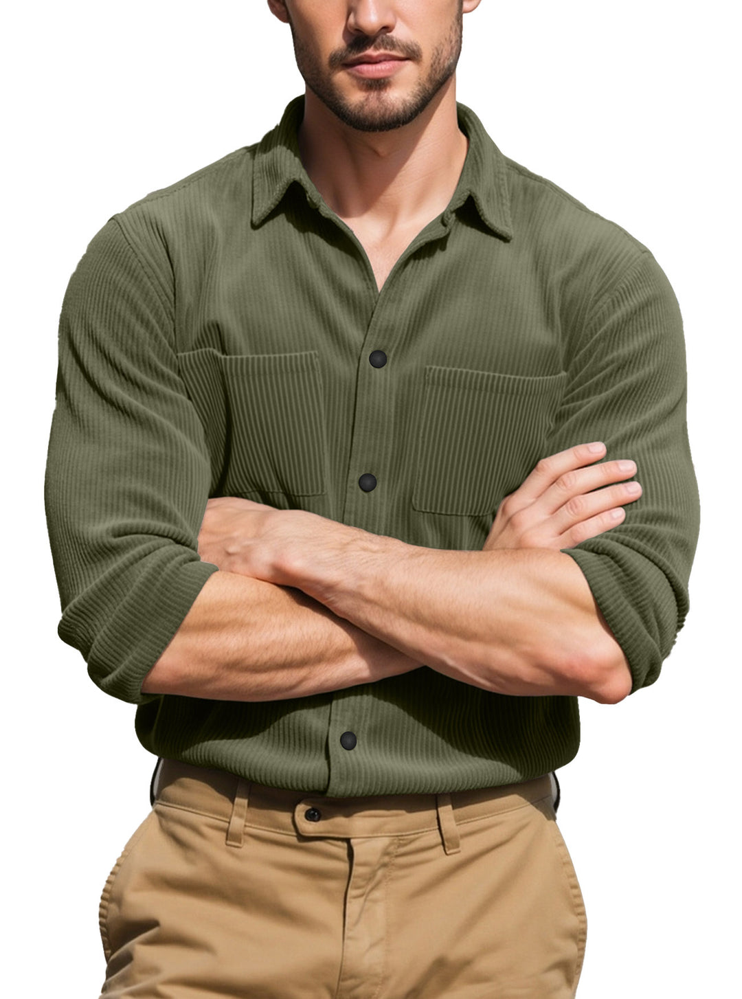 Men's textured casual overshirt with fine vertical ribbing, kent collar and patch chest pockets StylebySassy