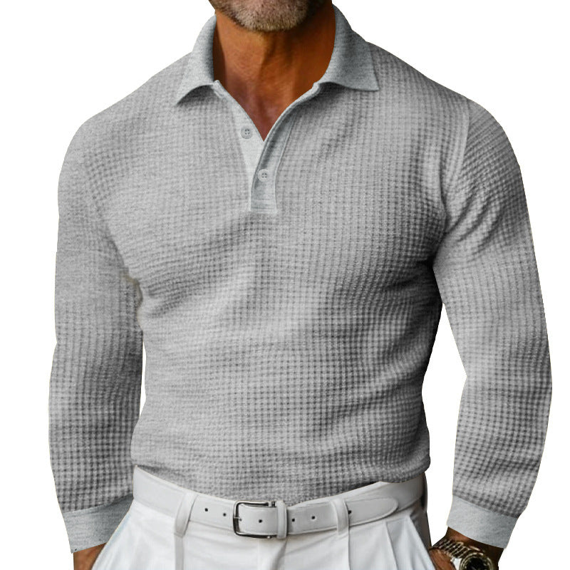 Men's form-fitting long-sleeve polo shirt made of fine waffle fabric with a slim Milano collar and elastic hem StylebySassy