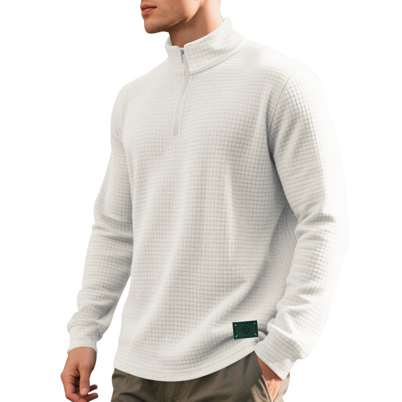 Men's nano lightweight waffle knit pullover with short collar zipper and rounded hem StylebySassy