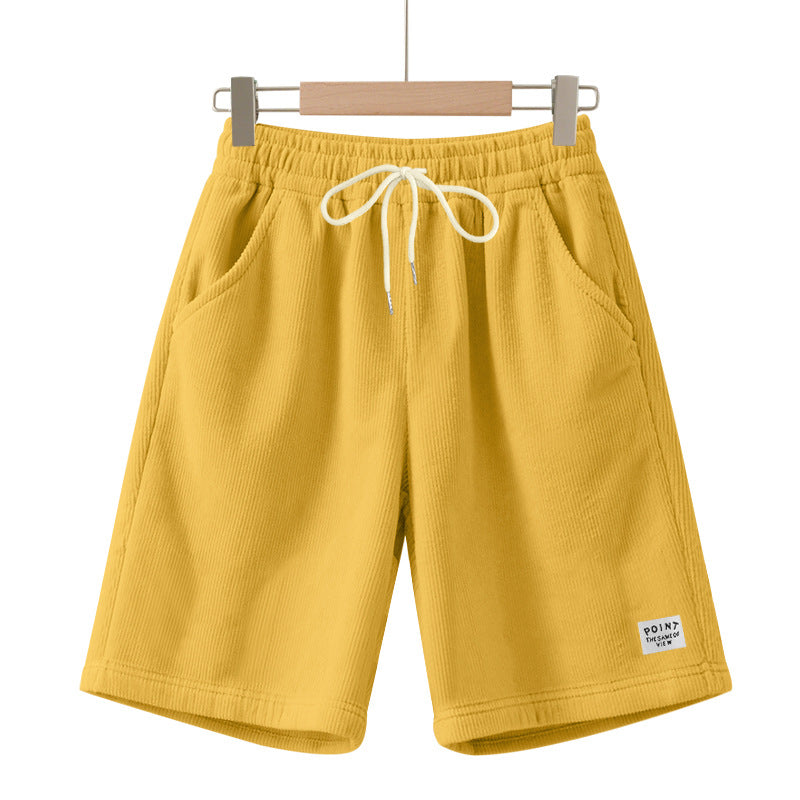 Men's knee-length lounge shorts in ribbed structure jersey with elastic drawstring waistband and patch pockets StylebySassy