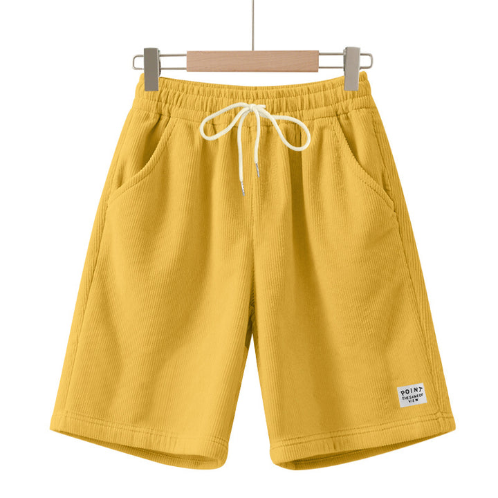 Men's knee-length lounge shorts in ribbed structure jersey with elastic drawstring waistband and patch pockets StylebySassy