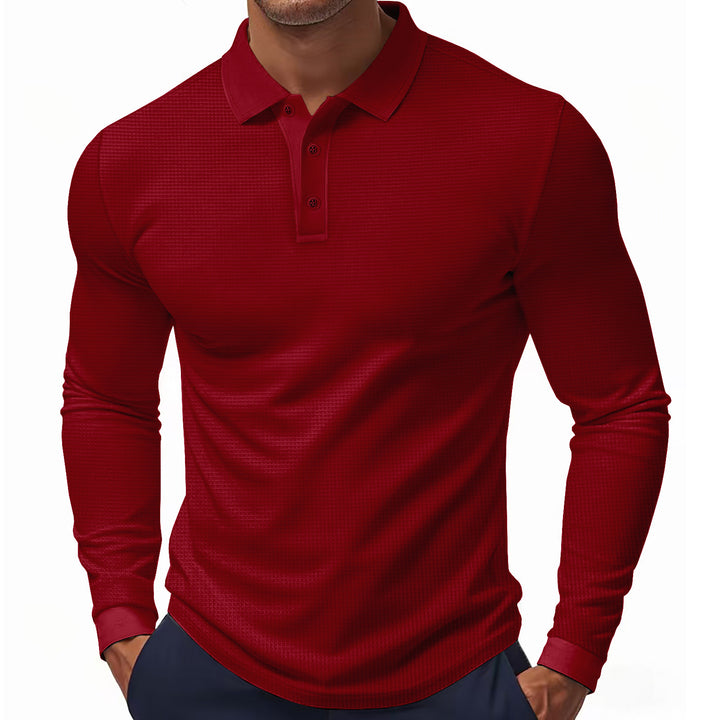 Men's long-sleeved polo shirt made of textured jersey with slim fit and polo collar StylebySassy