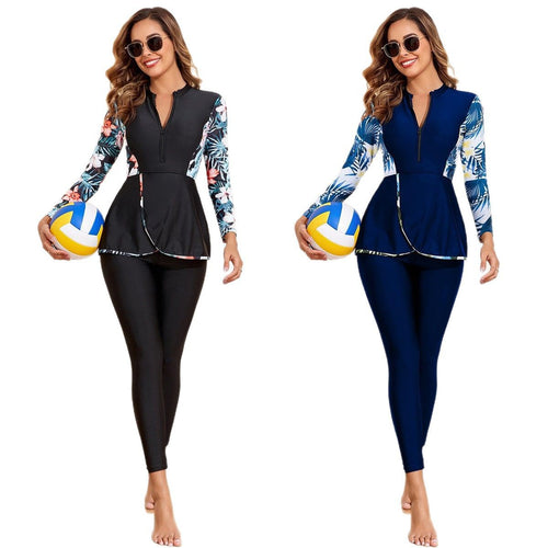 Women's Stylish Swimsuit Set with Floral Design and Long Sleeve StylebySassy