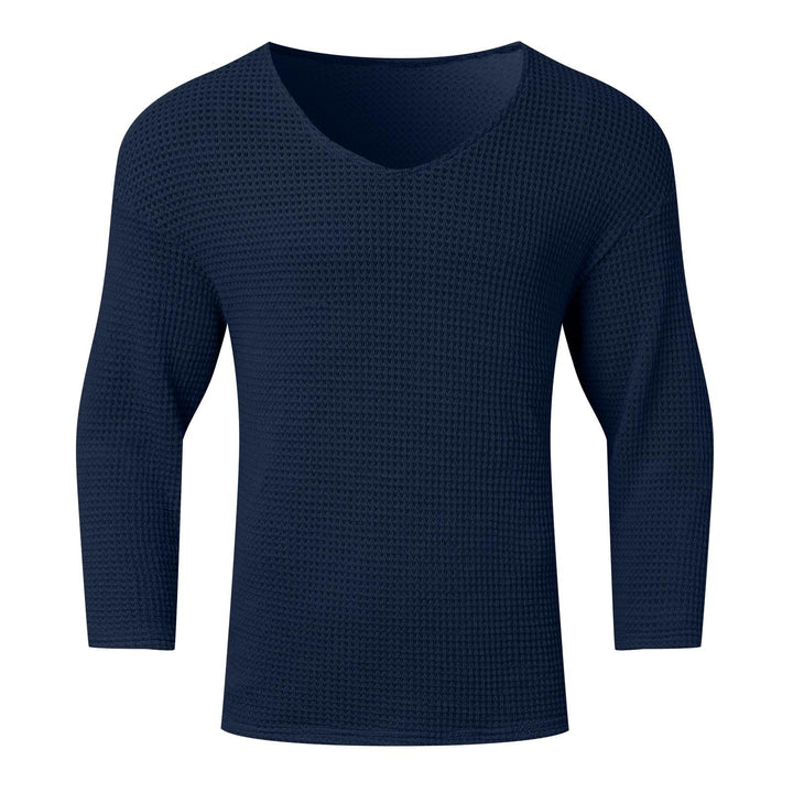 Men's structured waffle knit long sleeve shirt with V-neck and warming thermoeffect StylebySassy