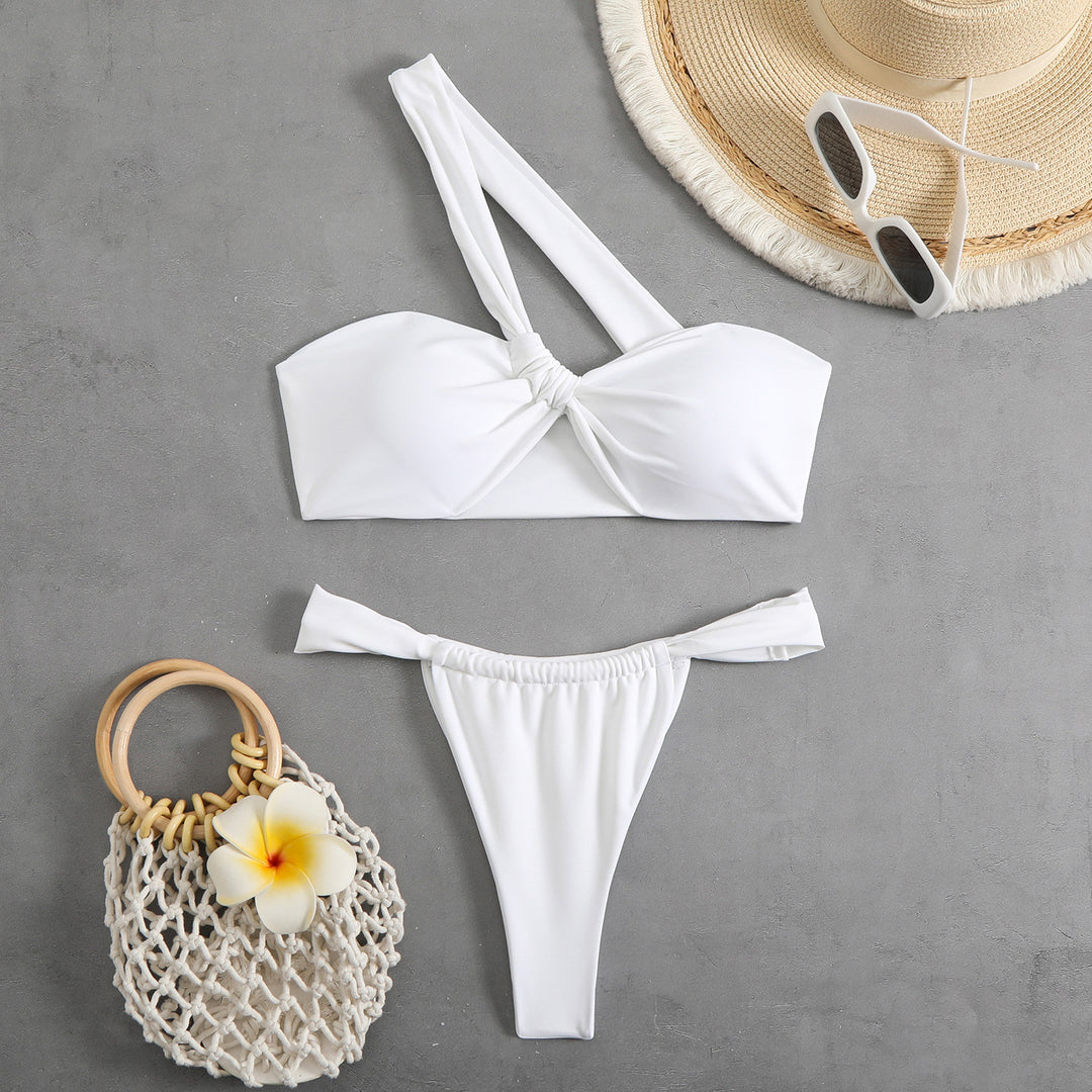 Women's bandeau bikini with asymmetrical straps and fashionable wrap details StylebySassy