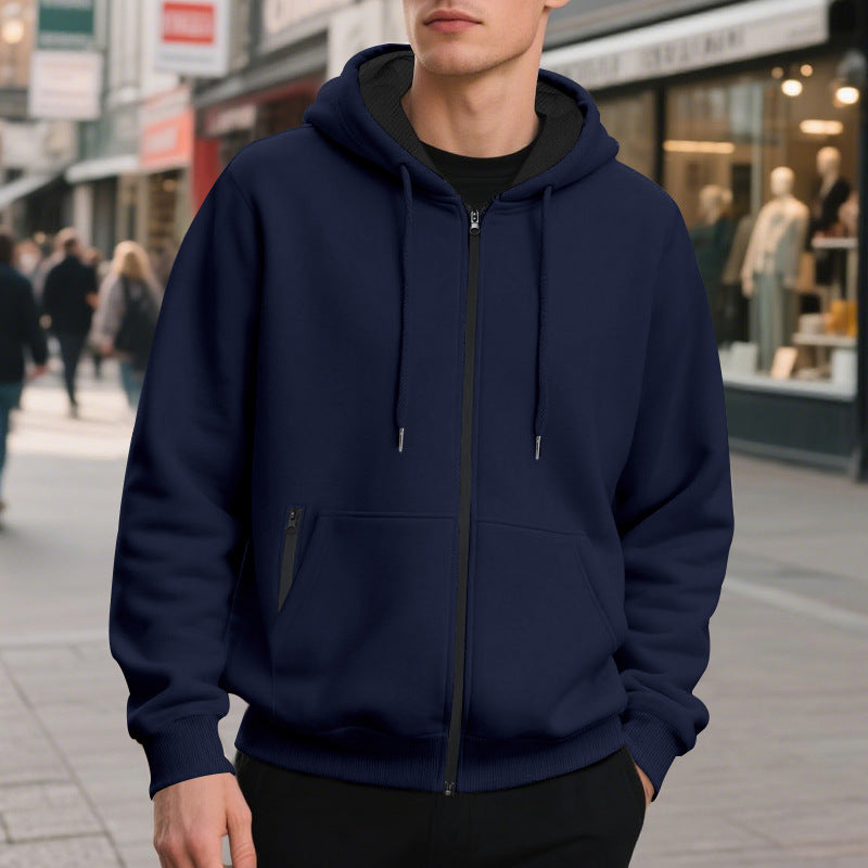 Men's oversized zip-up hoodie with kangaroo pockets and contrasting inner lining StylebySassy