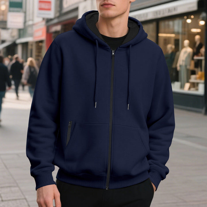 Men's oversized zip-up hoodie with kangaroo pockets and contrasting inner lining StylebySassy