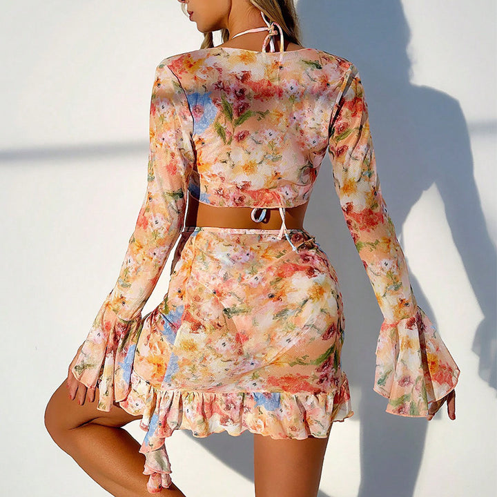 Women's Crop Top and Mini Skirt Set with Playful Ruffles