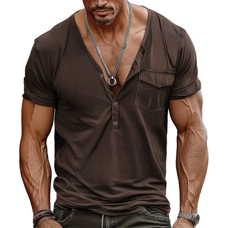 Men's nano athletic short sleeve shirt with deep V-neck, button placket and chest pocket StylebySassy