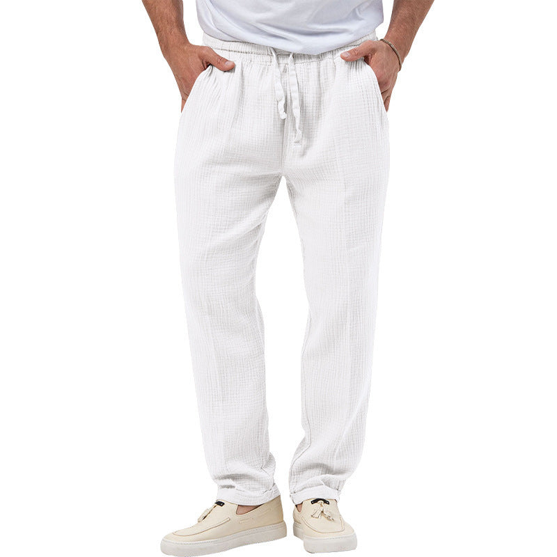 Men's casual muslin leisure pants with elastic waistband drawstring and side pockets StylebySassy