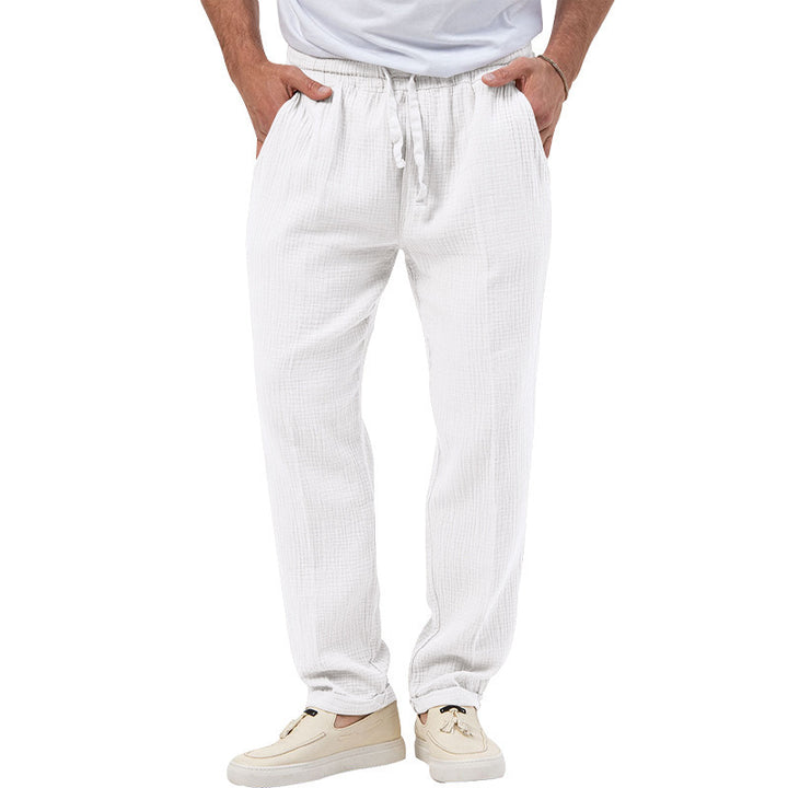 Men's casual muslin leisure pants with elastic waistband drawstring and side pockets StylebySassy