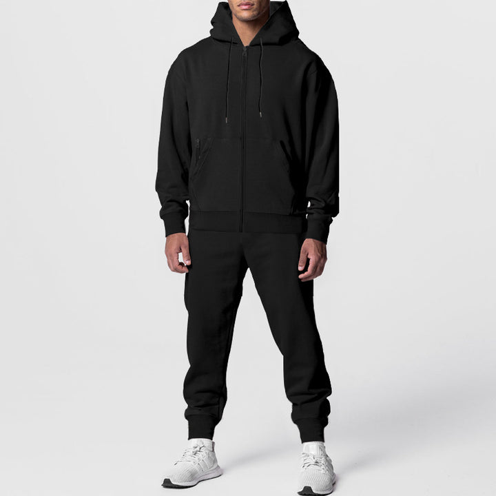 Men's urban zip hoodie with kangaroo pocket and tapered joggers set StylebySassy