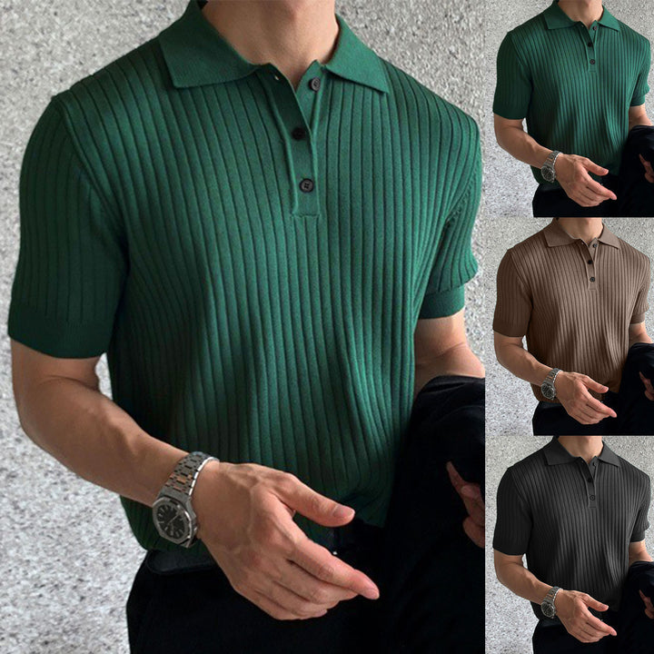 Men's narrow-cut ribbed polo shirt made of fine knit with short sleeves and polo collar StylebySassy