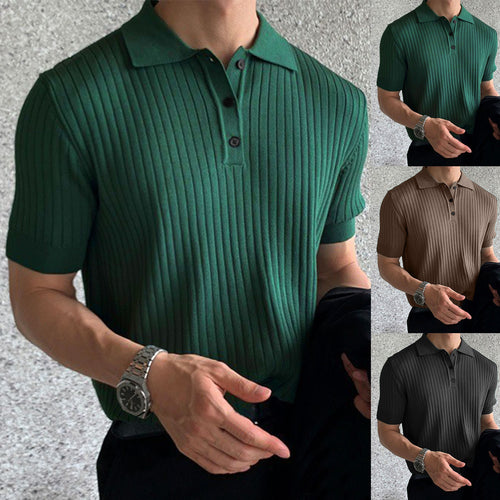 Men's narrow-cut ribbed polo shirt made of fine knit with short sleeves and polo collar StylebySassy