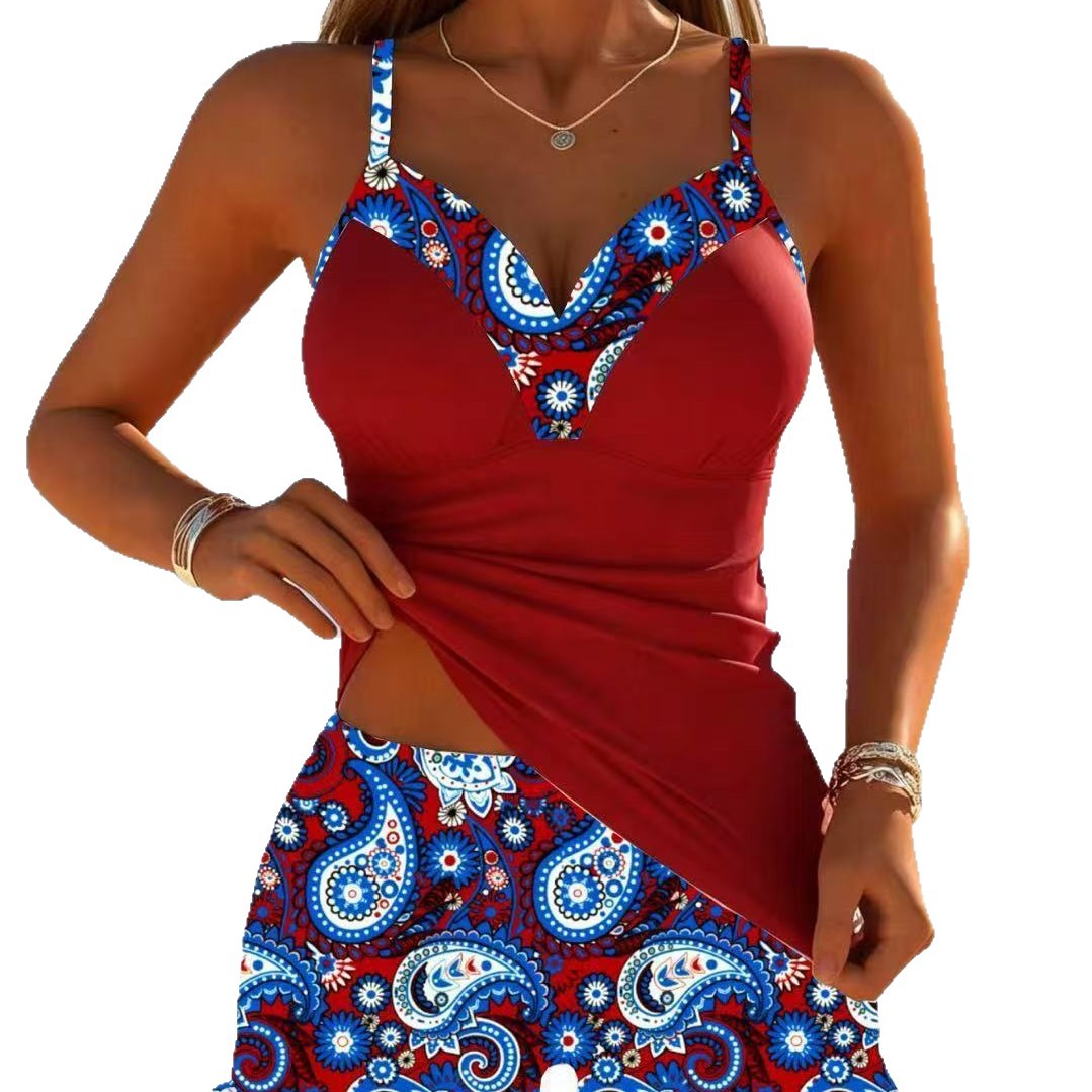 Women’s functional swimsuit with high cut and decorative paisley patterns StylebySassy