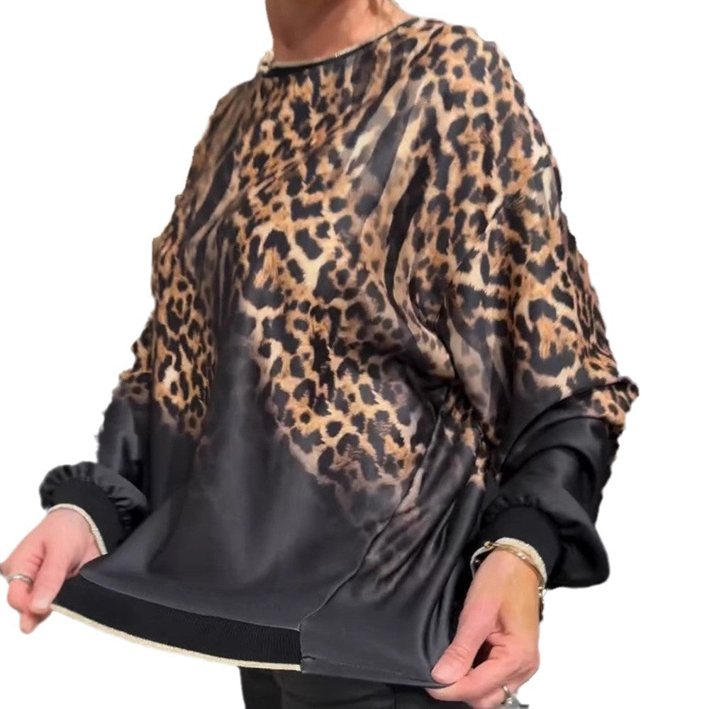 Women's non-silky Oversize blouse with animal pattern, raglan sleeves and elastic hem StylebySassy