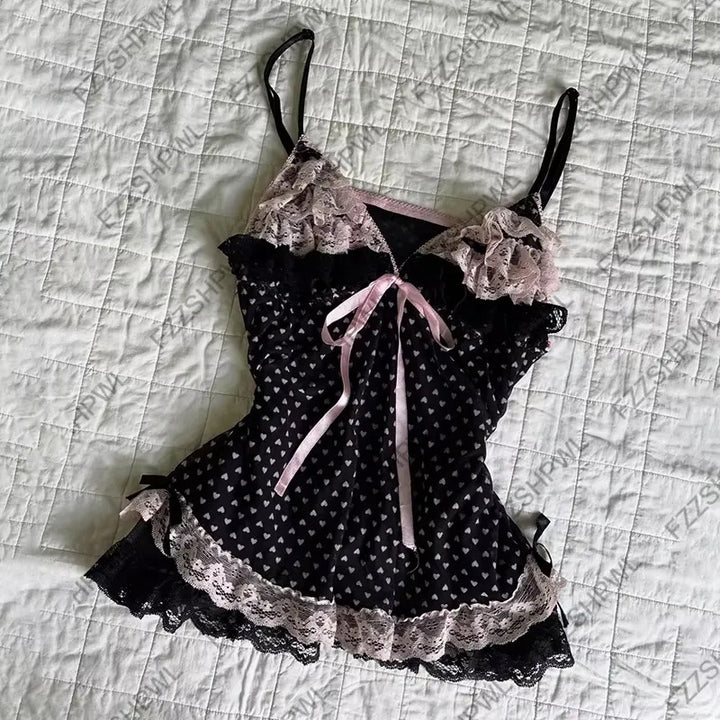 Women's seductive nightdress with lace trim and ruffle details StylebySassy