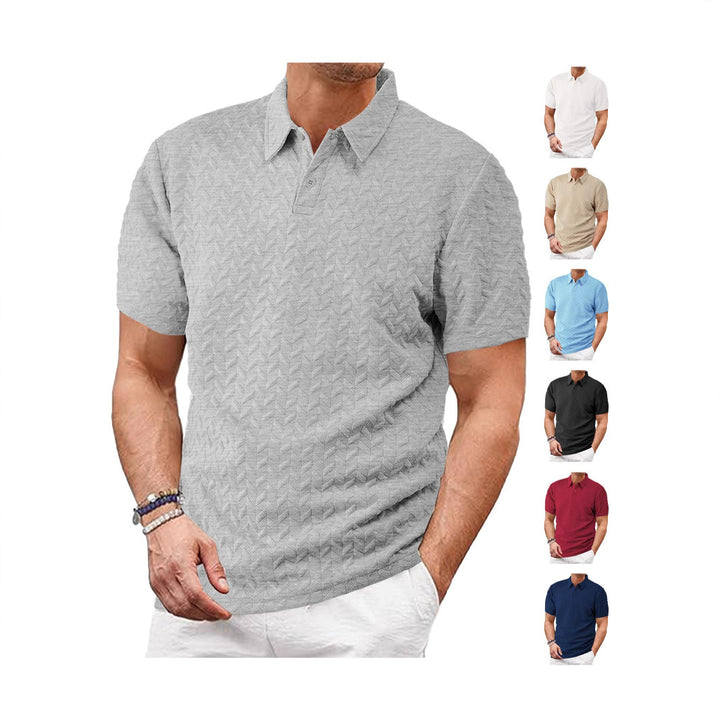 Men's short-sleeved polo shirt with embossed zigzag texture and classic shirt collar StylebySassy