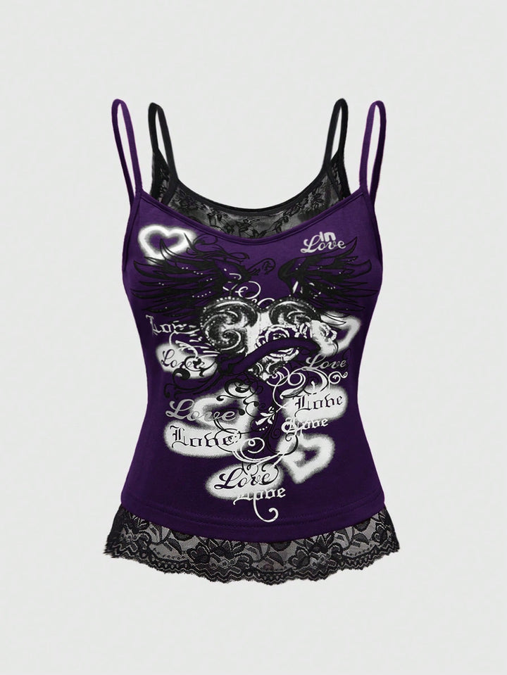 Women's Lace Cami Top with Graphic Print StylebySassy