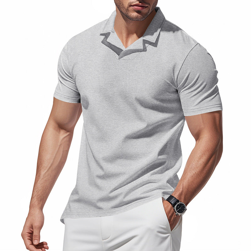 Men's structured short-sleeve polo with open V-neck and close-fitting cut StylebySassy