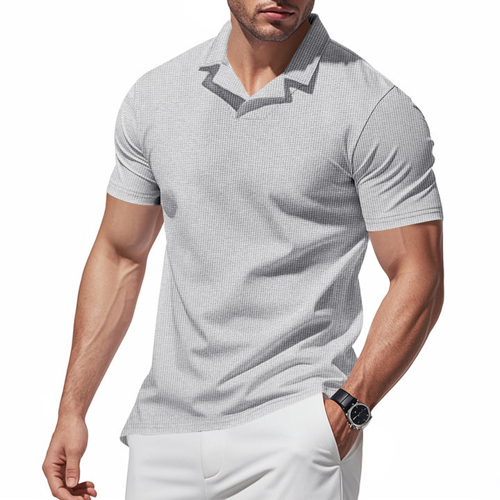 Men's structured short-sleeve polo with open V-neck and close-fitting cut StylebySassy