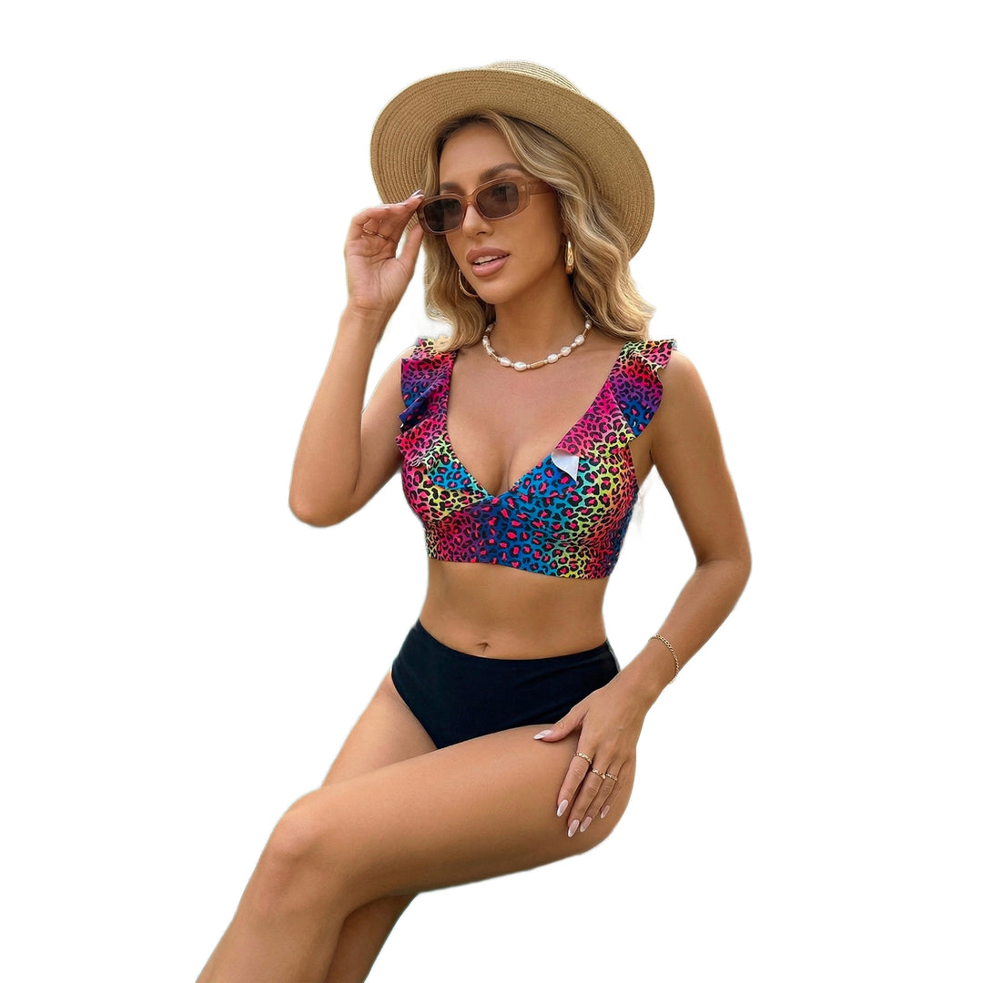 Women's Two-Piece Swim Set with Animal Print Mix and Playful Ruffles StylebySassy