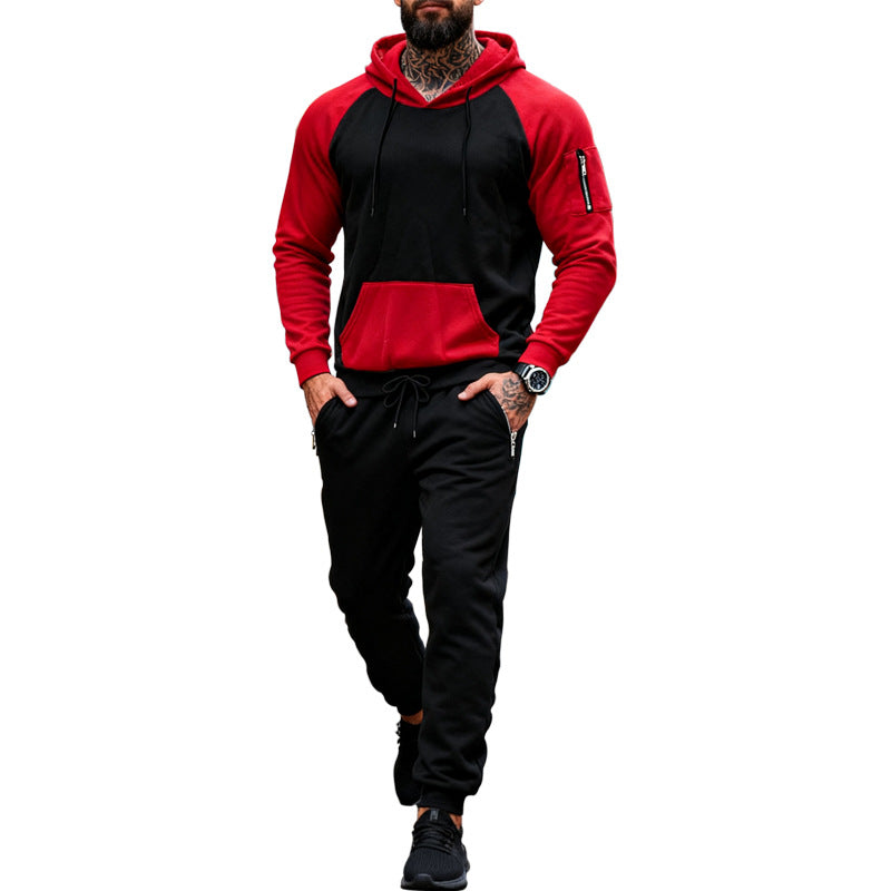 Men's two-piece hooded sweat set with raglan sleeves, sleeve zip pocket, and tapered jogging pants StylebySassy